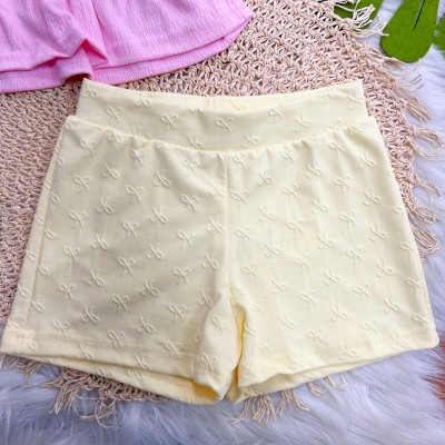  Conj. Blusa Anarruga Dois Laços e Short - Rosa e Amarelo